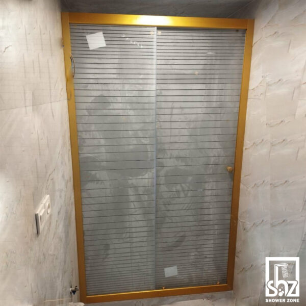 کابین دوش ریلی 180*80 فریم دار طلایی شیشه سندبلاست