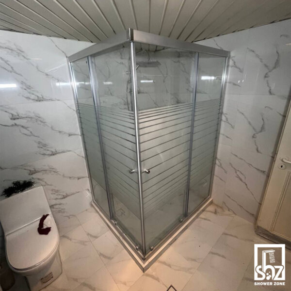 کابین دوش 40*140 فریم دار استیل شیشه طرح دار با سکو