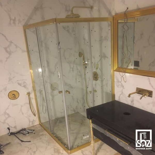 کابین دوش 120*120 فریم دار طلایی مربع زیر درب کشویی