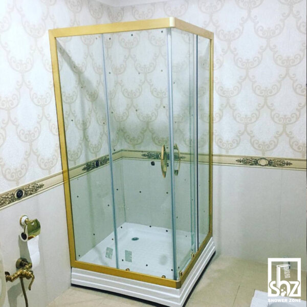 کابین دوش 90*90 فریم دار طلایی مربع زیر دوشی دار