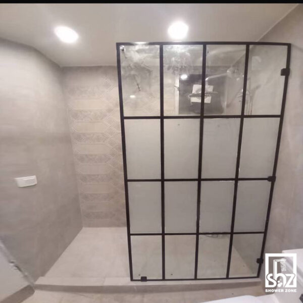 دیوایدر حمام 140 سانت فریم مشکی شیشه طرح دار