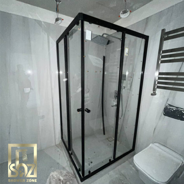 کابین دوش فریم دار کشویی مربع 100*100 سانت مشکی شاورزون